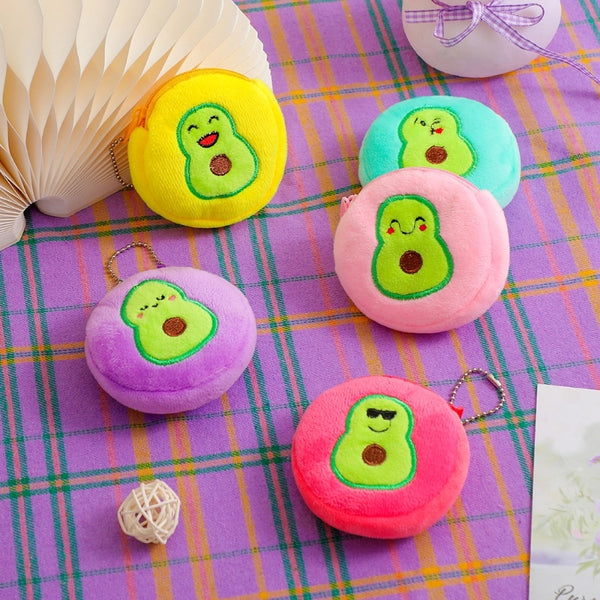 New Cartoon Embroidered Children Avocado Coin Storage Plush Headphone Bag 8.5*8.5