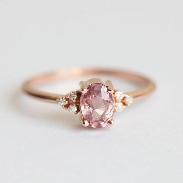 New Copper Jewelry Pink Zircon Ring Egg-shaped Simulation Diamond Engagement Ring