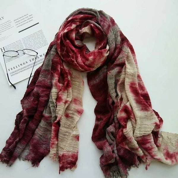 New Cotton Linen Linen Handmade Tie-dyed Scarf Retro Ethnic Long Women's Shawl Summer Sunscreen Scarf