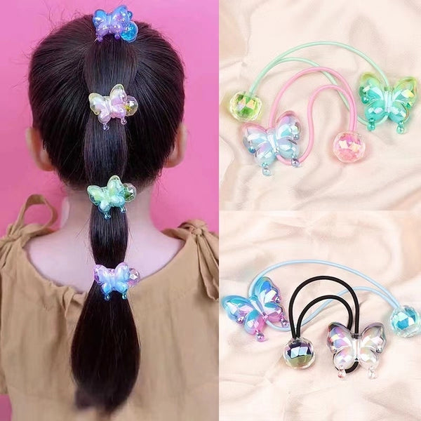 New Design Sense Gradient Butterfly Hair Accessory Hair Rope Fashionable  Hair Tie Ponytail Elastic String Double-Headed Beads Rubber Band Hair Ring Headdress Hair Accessories