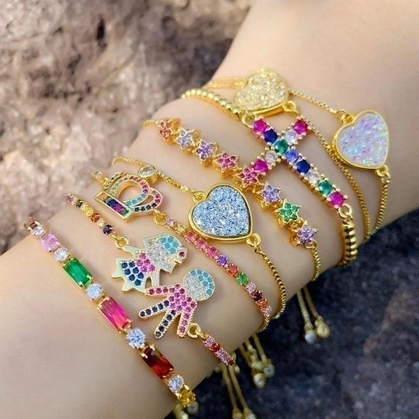 New Diamond Bracelet Shining Colored Zircon Heart Cross Crown Bracelet Nhas156965