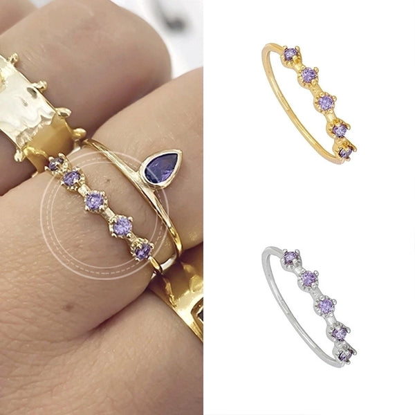 New Elegant Copper Ring Tail Ring With Purple Round Zircon Plated 18k Gold Fashion Female Ring