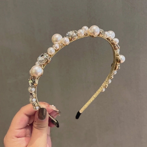 New Fashion Alloy Rhinestone Pearl Thin Headband