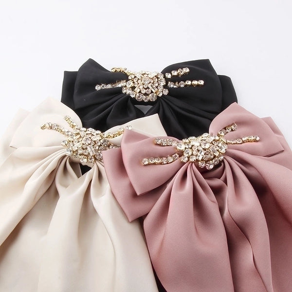 New Fashion Bowknot Long Cloth Inlaid Diamond Hairpin