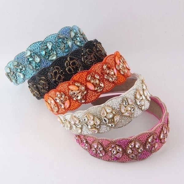 New Fashion European And American Style Baroque Diamond-encrusted Rice Beads Personalized Headband Ladies Prom Street Shot Gorgeous Hair Accessories Women