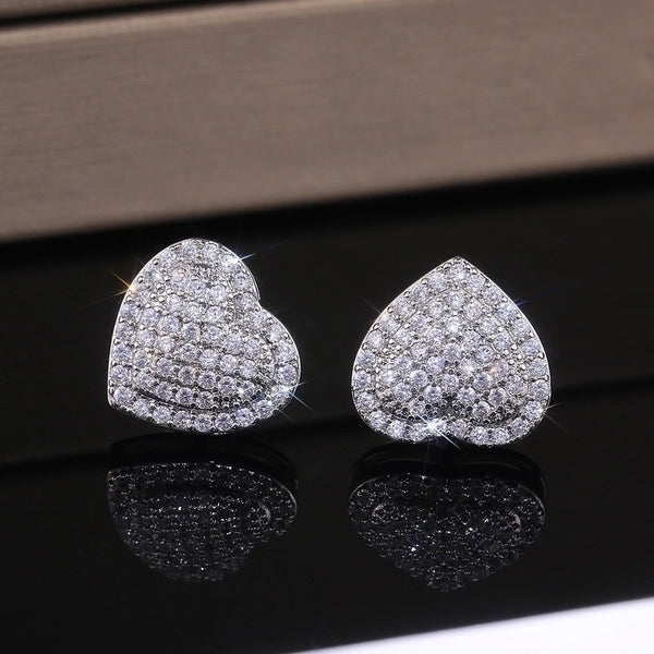 New Fashion Micro-set Zircon Heart Shaped Copper Earrings Wholesale