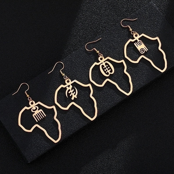 New Fashion Simple African Map Shape Pendant Gold Stainless Steel Earrings