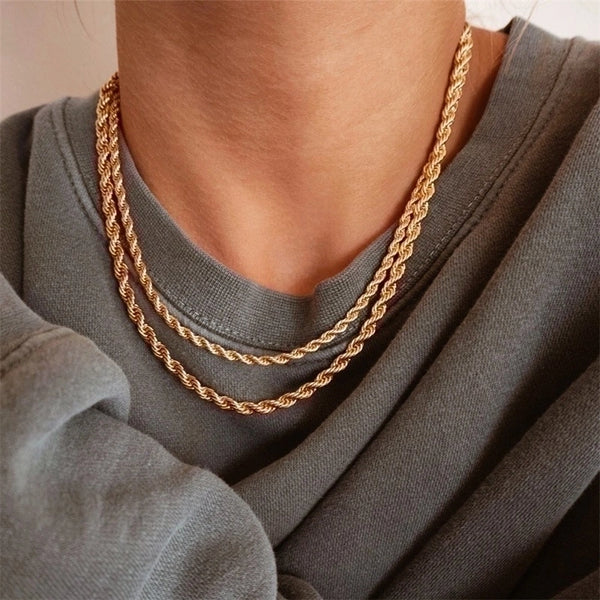 New Fashion Twist Chain 14k Gold Plated Stainless Steel Necklace