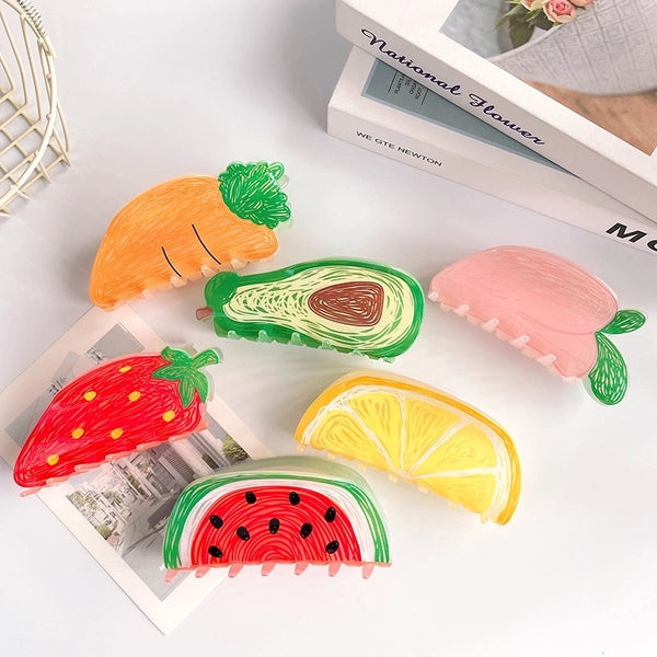 New Fruit Design Large Grab Clip Cute Girl Cartoon Shark Clip Back Head Disc Hairpin Hair Grab Wholesale