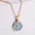 New Hexagon Pendant Inlaid Blue Shell Letter Stainless Steel Necklace