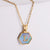 New Hexagon Pendant Inlaid Blue Shell Letter Stainless Steel Necklace