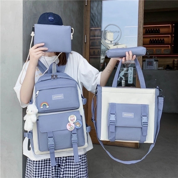 New Korean Style Student Fashion Multi-purpose Junior The Campus Of Middle School College Student Four-piece Schoolbag Backpack