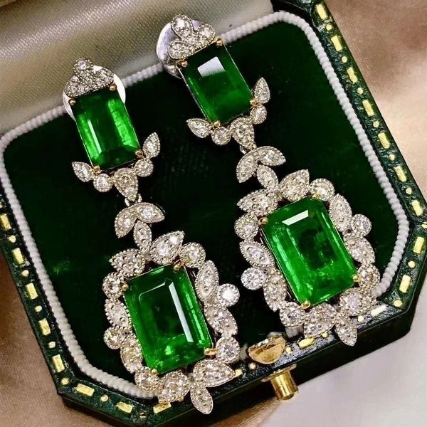 New Luxury Inlaid Imitation Natural Emerald Diamond Earrings