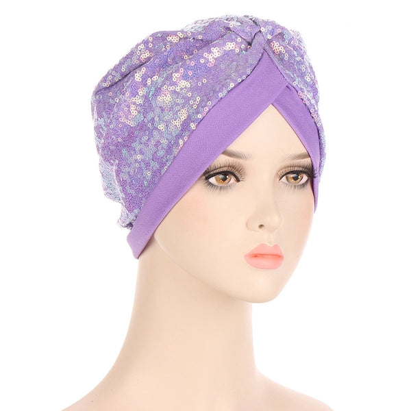 New Multi-color Sequined Front And Rear One Needle Sequined Headscarf Hat Fashion Closed Toe Cap