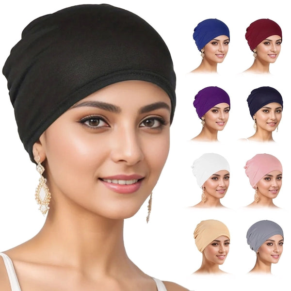 New Muslim Headscarf Hat Women's Base Hat Adult Hat Factory Direct Solid Color Pullover Hat