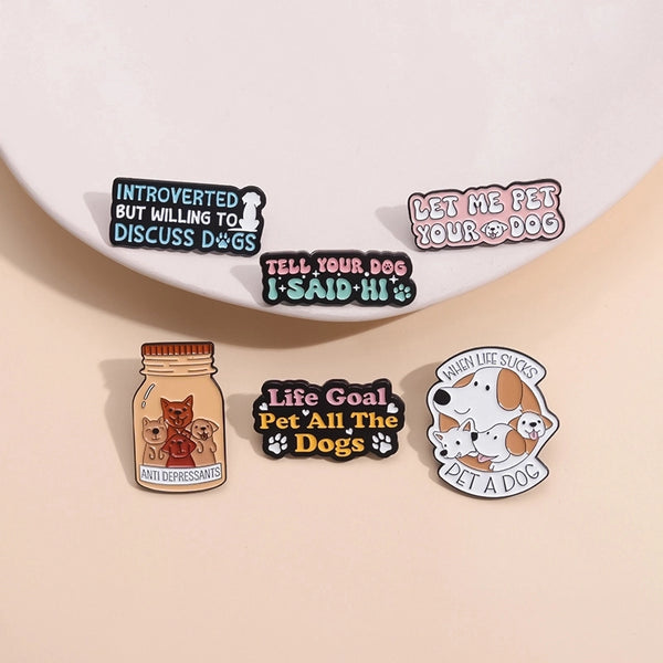 New Pet Dog Series Fun English Letters Cartoon Brooch Accessories Coat Hat Personalized Decoration