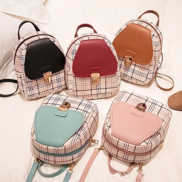 New Plaid Stitching Bag Three-purpose Portable Backpack