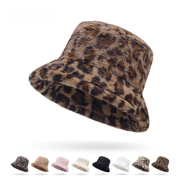 New Plush Fisherman Hat Women's Autumn And Winter Thickened Warm Women's Fur Basin Hat Fashionable Leopard Print Hat