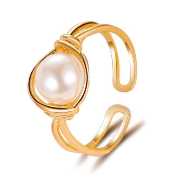 New Ring Simple Pearl Ring Finger Ring Personality Knotted By Mouth Ring Ladies Index Finger Ring Wholesale