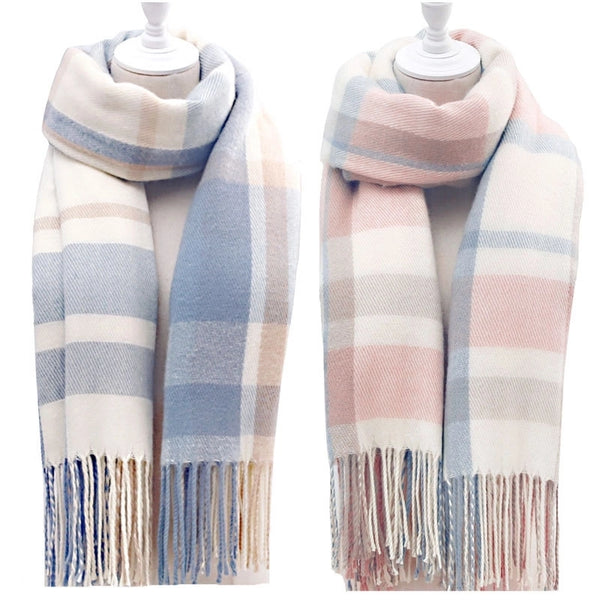 New Scarf Women's Winter Japanese And Korean Style Plaid Warm Thickened Couple's Scarf Student Fashionable High-end Sense Shawl