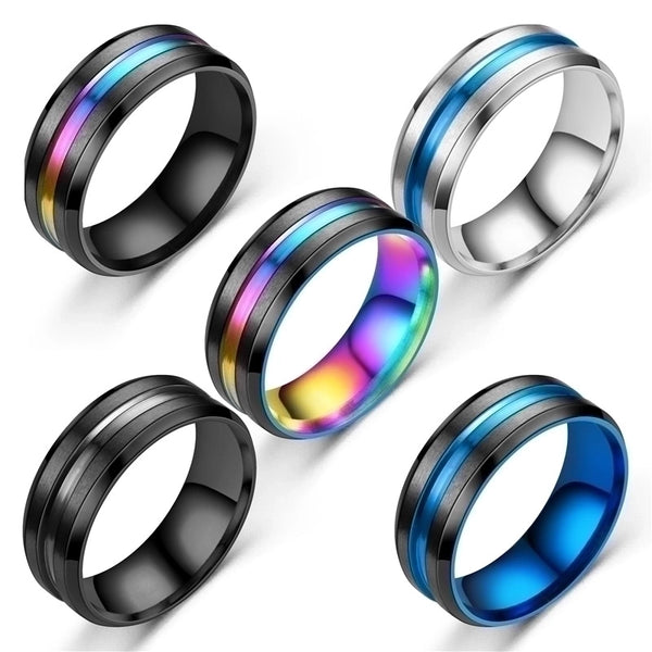 New Simple Titanium Steel Beveled Edge Slotted Color Ring Wholesale