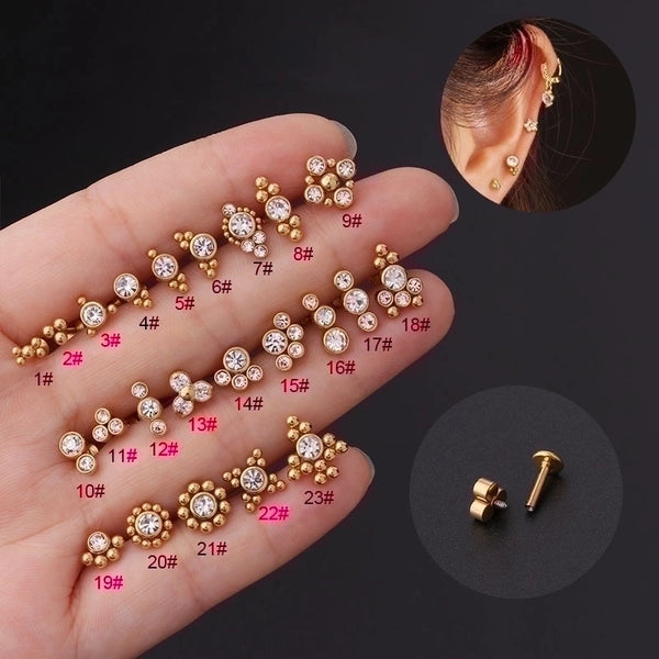 New Style 16g Pure Stainless Steel Diamond-studded Inner Teeth Lip Nails Ear Bone Nails European And American Popular Piercing Earrings Foreign Trade Jewelry