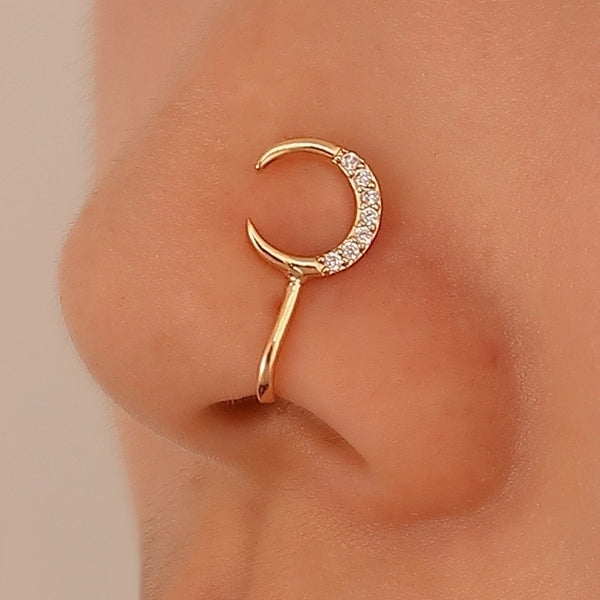 New Style Moon Copper Inlaid Zircon U-shaped Adjustable Nose Ring Nose Clip