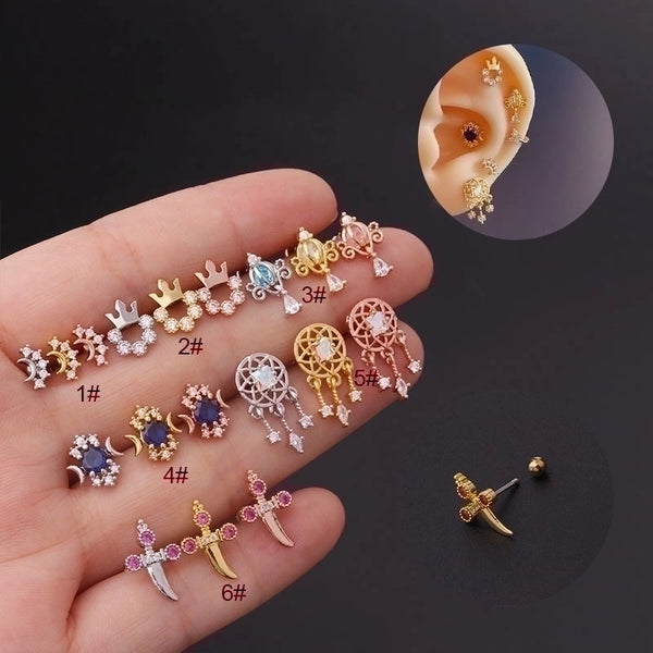 Ear Cartilage Rings & Studs Crown 316L Stainless Steel  Copper Plating