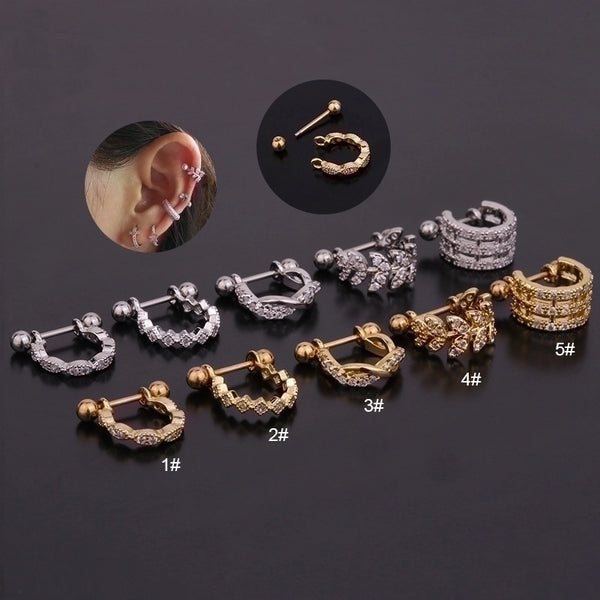 Ear Cartilage Rings & Studs Fashion U Shape 316L Stainless Steel  Copper Inlaid Zircon