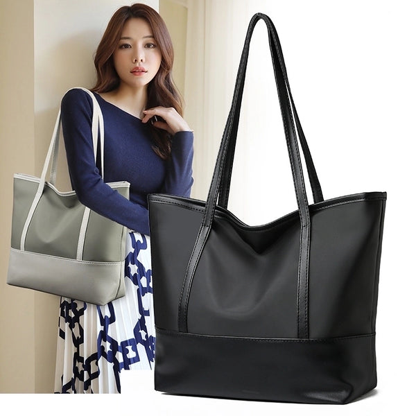 New Women's Tote Bag  Korean Style Large Capacity Shoulder Bag Oxford Cloth Stitching Soft Leather Hand Bag