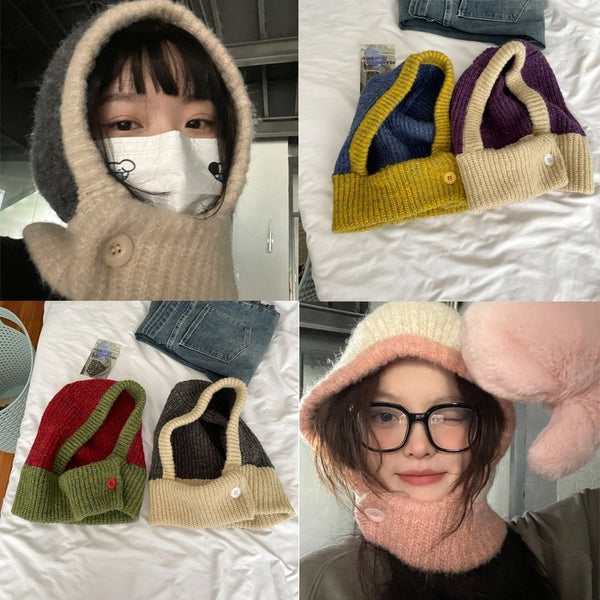 Niche Balaclava Knitted Wool Hat Pullover Women's Winter Neck Protection Scarf Integrated Fashion