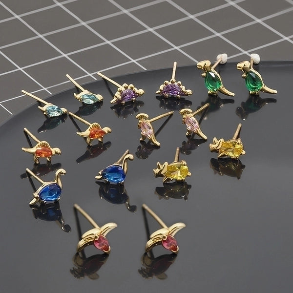 Cartoon Small Dinosaur Inlaid Zircon Animal Earrings Wholesale Jewelry