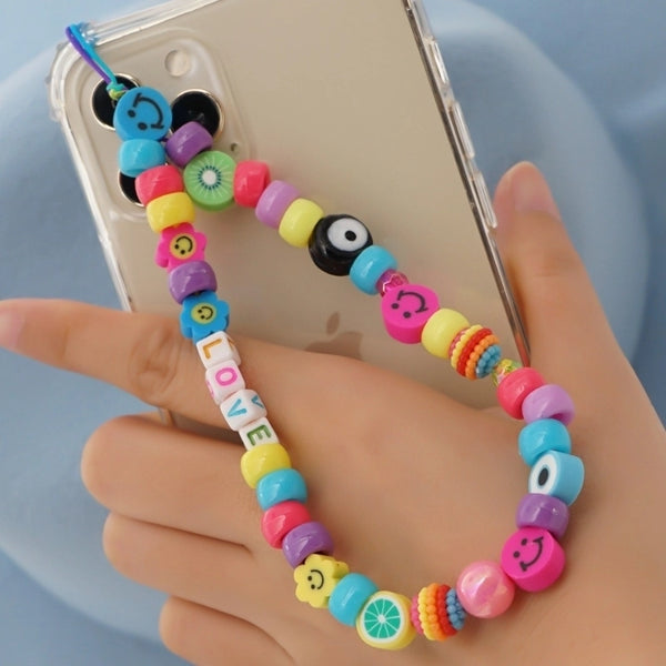 Accessories Yellow Soft Smile Acrylic Color Beads Mobile Phone Strap