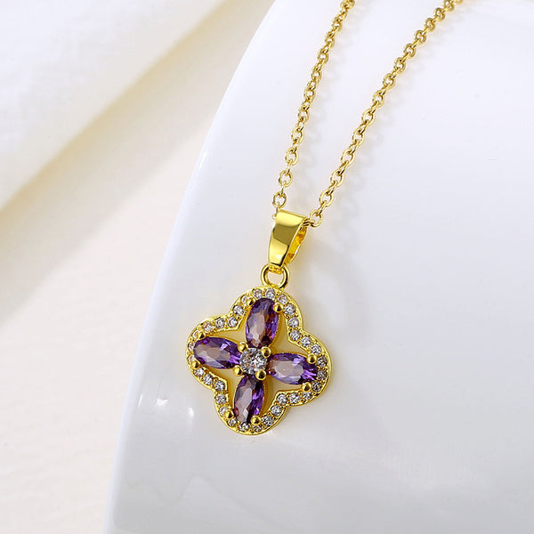 Women Minimalist Geometric Metal Four-leaf Clover Stainless Steel Electroplating Necklaces