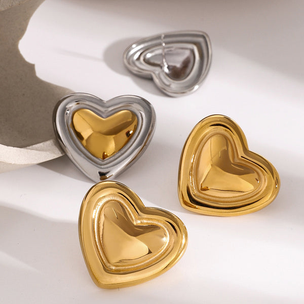 Heart Heart Stainless Steel Electroplating Stud Earrings