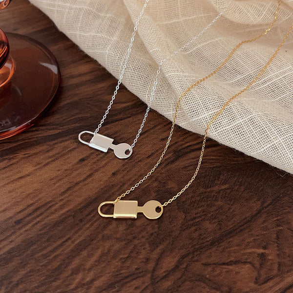 925 Sterling Silver Minimalist Lock Geometric Silver Necklaces