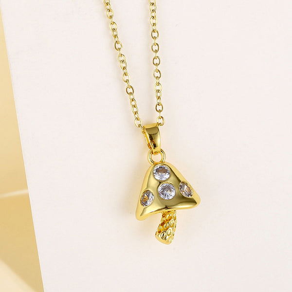 Women Minimalist Geometric Metal Mushroom Stainless Steel Electroplating Necklaces