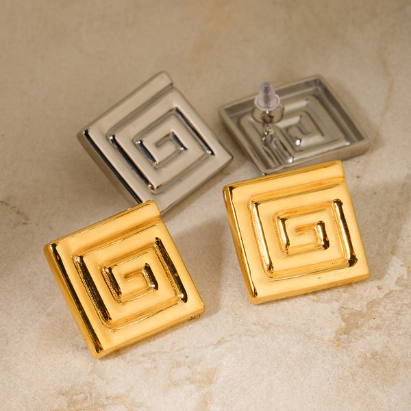 IG Style Checkered Geometric Stainless Steel 18K Gold Plated Earrings