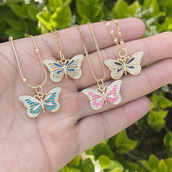 Women Butterfly Copper Oil Dripping Pendants