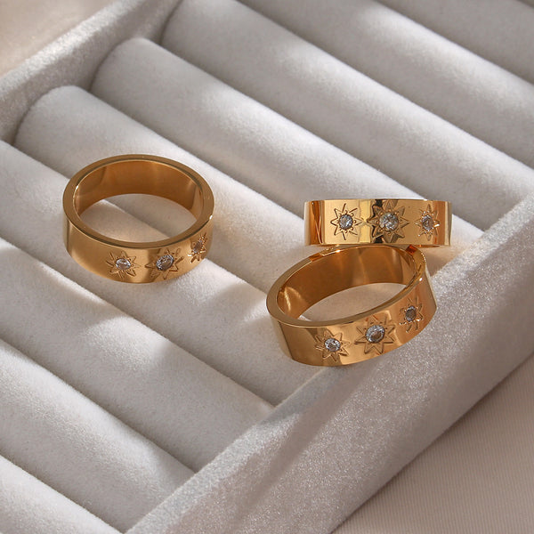 Women Fashion Round Geometric Stainless Steel 18K Gold Plated Rings