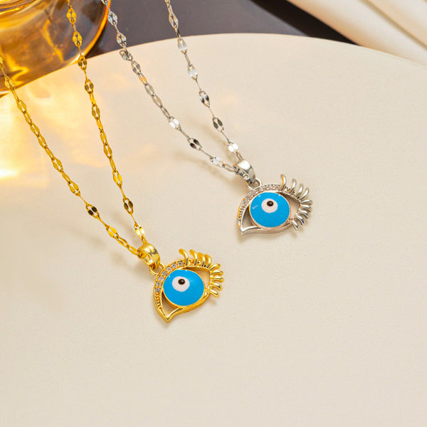 Fashion Eye Titanium Steel 18K Gold Plated Necklaces