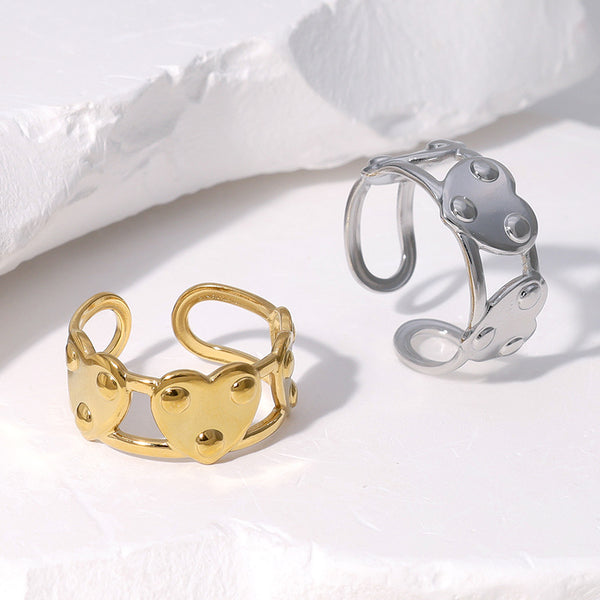 Open Ring Cute Heart Stainless Steel Electroplating Rings