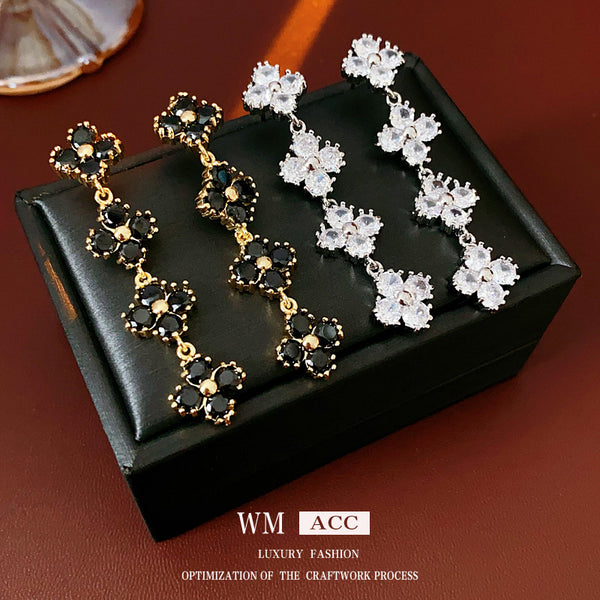 Luxurious Flower Geometric Flower Copper Zircon Inlay Earrings