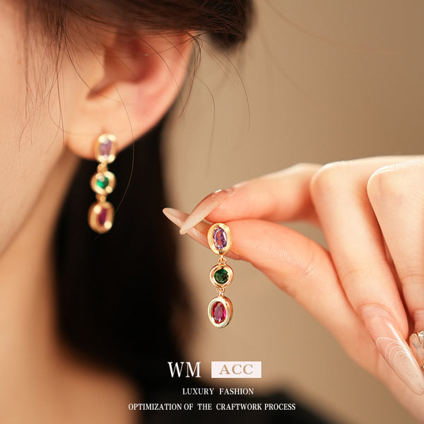 Luxurious Round Geometric Copper Zircon Inlay Earrings