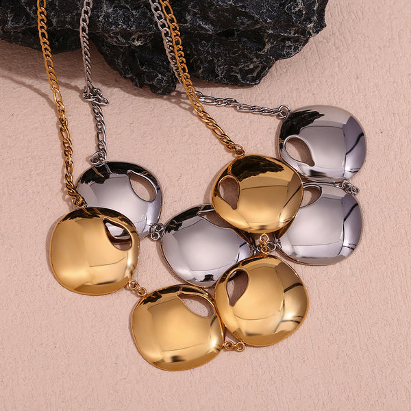 Fashion Round Geometric Stainless Steel 18K Gold Plated Necklaces