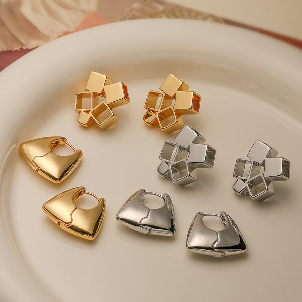 Irregular Geometric Copper Electroplating Stud Earrings