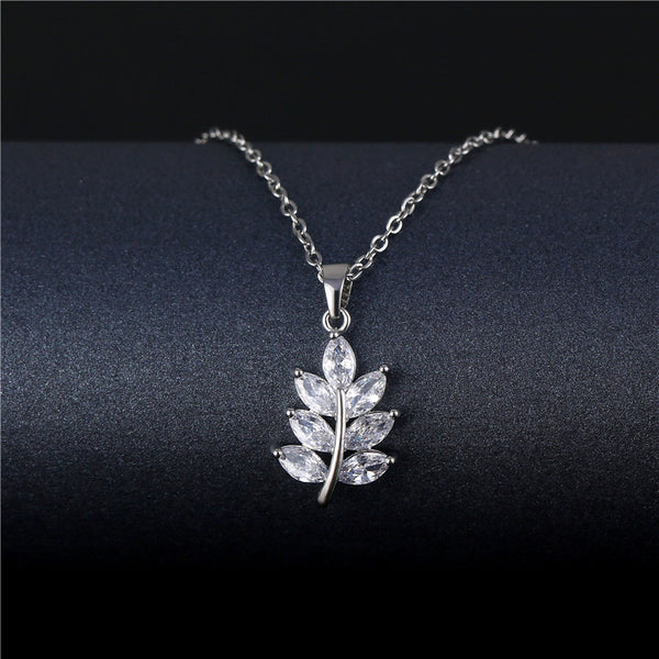 Minimalist Leaf Geometric Titanium Steel Diamond Inlay Necklaces