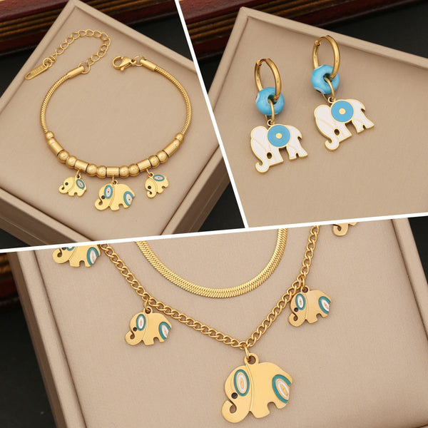 Expressive Elephant Chinese Zodiac Animal Stainless Steel Electroplating Necklaces