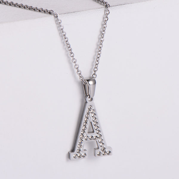 Women Minimalist Letter Letter Titanium Steel Diamond Inlay Pendants