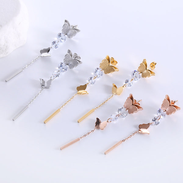 Korean Tassel Geometric Stainless Steel Electroplating Stud Earrings